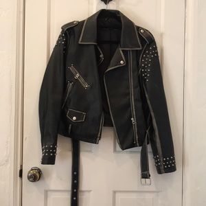 Zara silver studded faux leather jacket